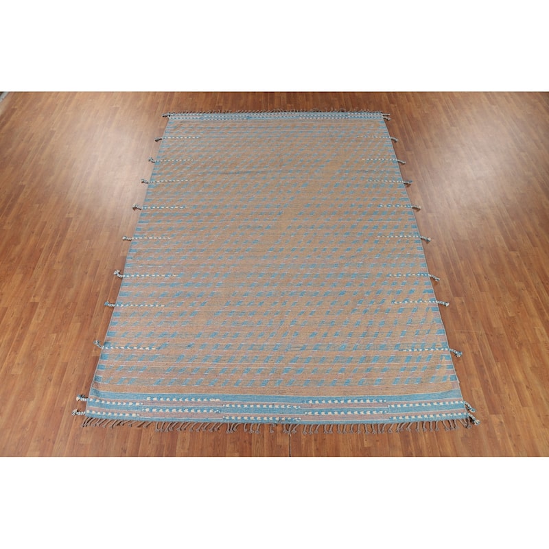 All-Over Striped Moroccan Oriental Area Rug Handmade Wool Carpet - 8'10" x 12'7"