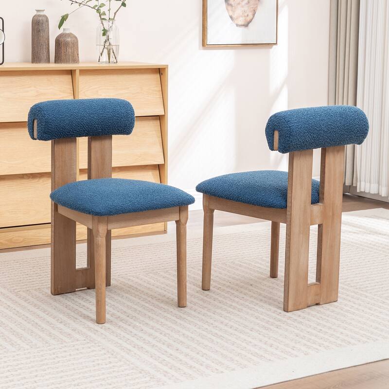 SEYNAR Set of 2 Modern Linen Upholstered Dining Chairs with Bolster Backrest