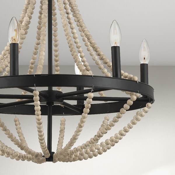 Hera Rustic 6-Light Wooden Bead Chandelier with Matte Black