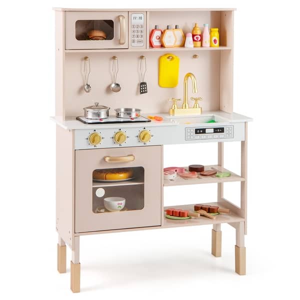 slide 2 of 10, Costway Height Adjustable Play Kitchen Wooden Kitchen Playset with - See Details See Details