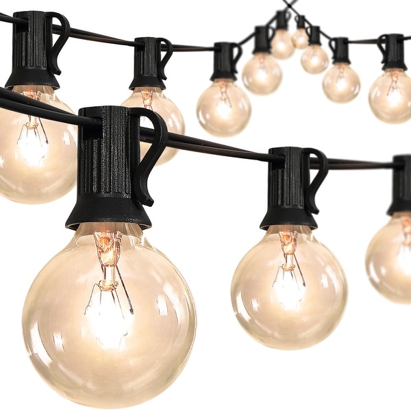 Jonathan Y 25 Light Indoor Outdoor 25 ft. Contemporary Rustic Incandescent G40 Bistro Globe Bulb String Lights Black