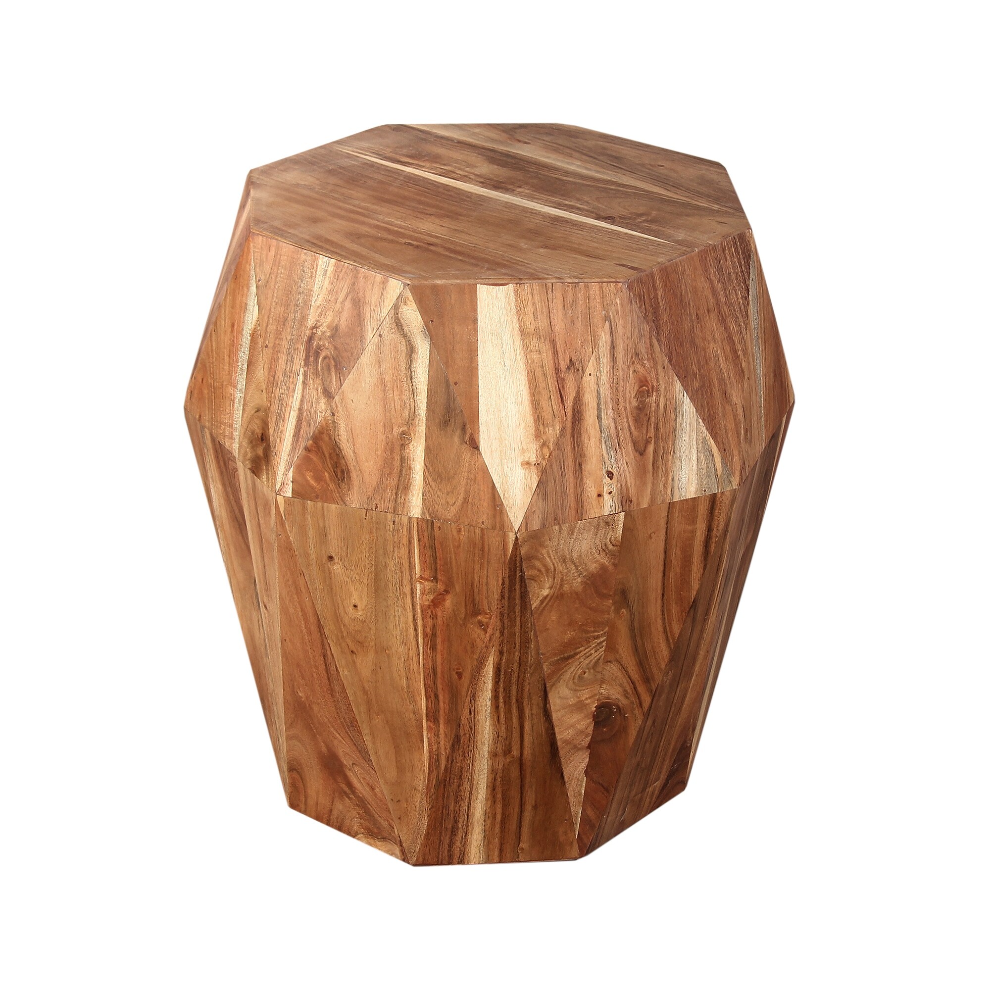 Bon 22 Inch Artisanal End Side Table, Multifaceted Solid Acacia