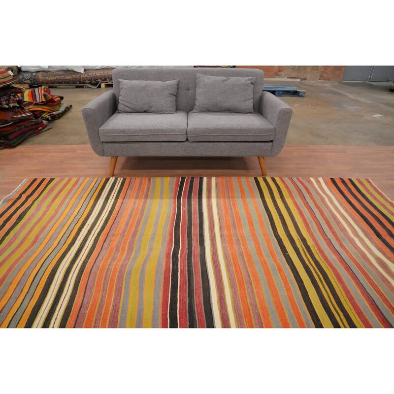 Hand Woven Oriental 100% Wool Carpet Southwestern Geometric Oranges & Rust Kilim Area Rug - 9' 10'' X 5' 4''