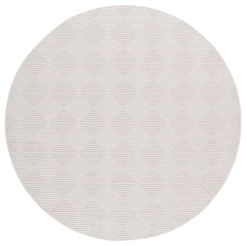 SAFAVIEH Veranda Eggerke Washable Indoor/Outdoor Rug - Weather Resistant & Easy Cleaning - 6'7" Round - Ivory/White