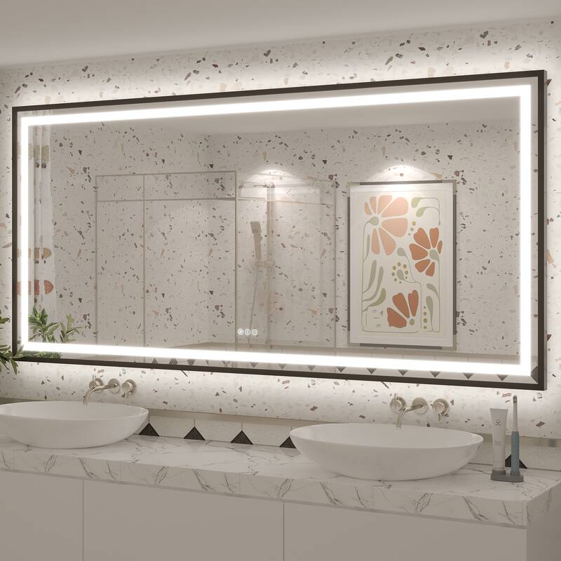 KIOTEE 24V Ultra-Bright LED Bathroom Mirror, Anti-Fog, Tempered Glass - 77x36