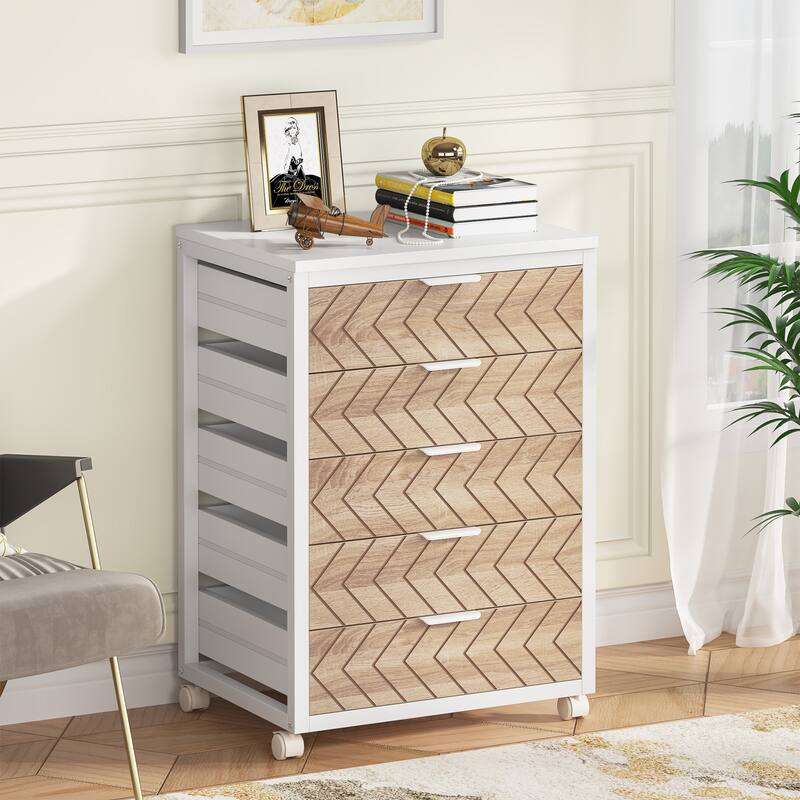 5-Drawer Chest & Wood 7 Drawer Storage Dresser Cabinet - Beige