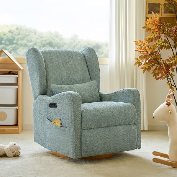 slide 2 of 11, Remo Modern Electric Waterproof Nursery Swivel Glider Recliner with Built-in Nightlight and USB ports by HULALA HOME Sage
