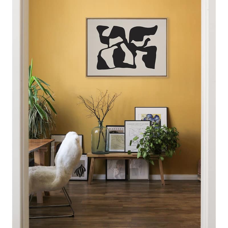 Kate and Laurel Sylvie Distorted Shapes of Black and Tan Framed Canvas by The Creative Bunch Studio
