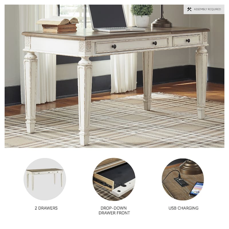 Realyn White/Brown Home Office Lift Top Desk
