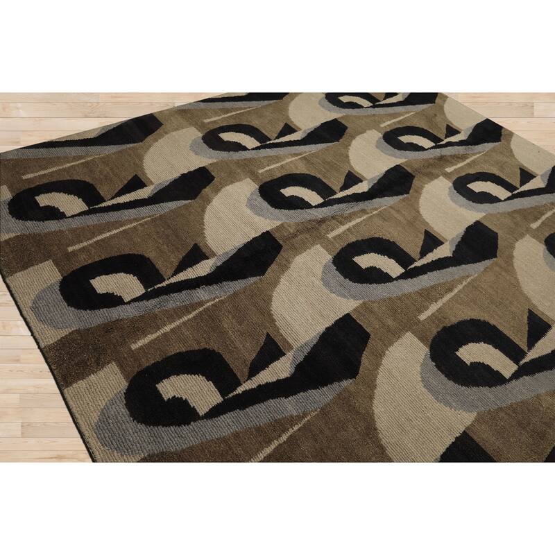 8x10 Tibetano Hand Knotted Wool Moss Modern & Contemporary Plush Pile Art Rug - 8' x 10'