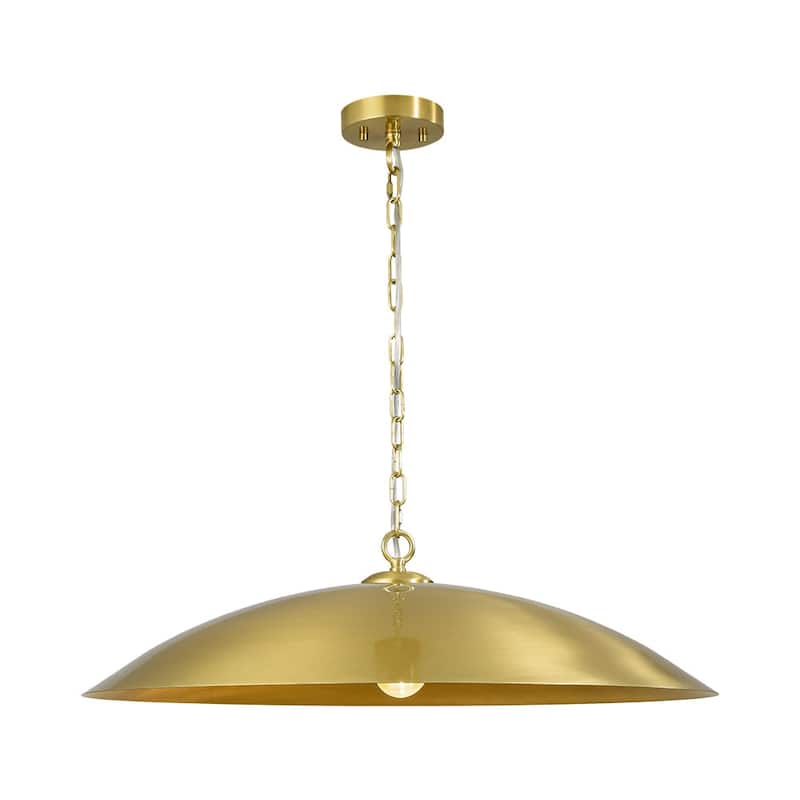 1-Light Black Gold Oversized Metal Dome Pendant Light - 27in