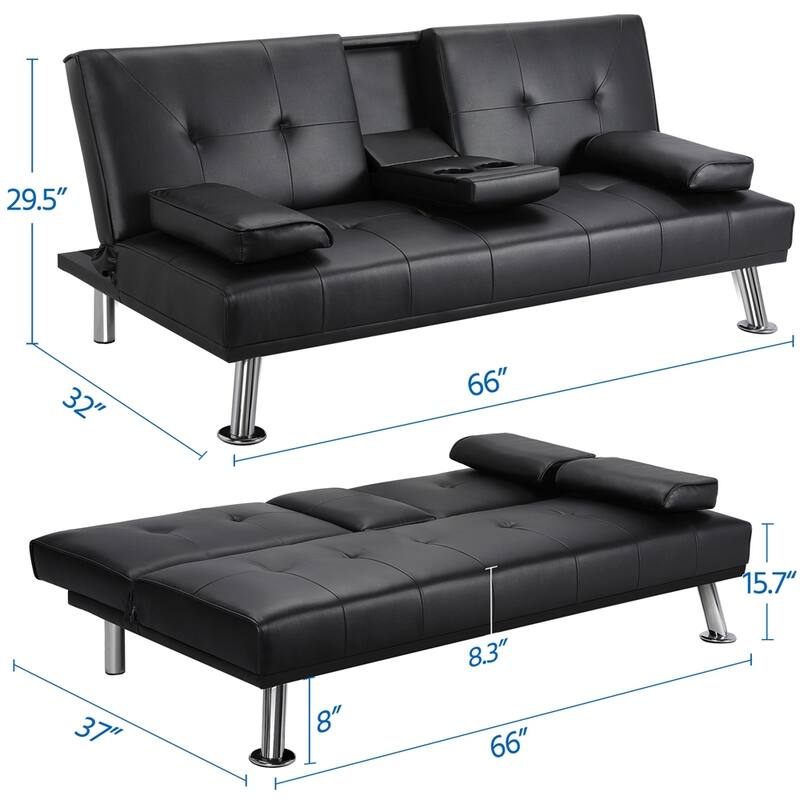 Yaheetech Modern Recliner Couch Faux Leather Futon Sofa Bed