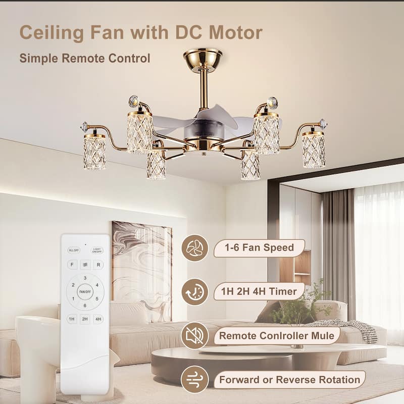 Modern Fandelier with Light and Remote, Modern luxury LED Chandelier Ceiling Fan for Living Room
