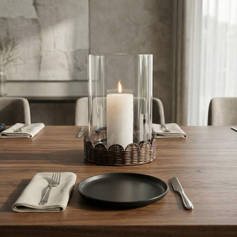 Candle Holder - Brown Glass Hurricane on Scallop Base