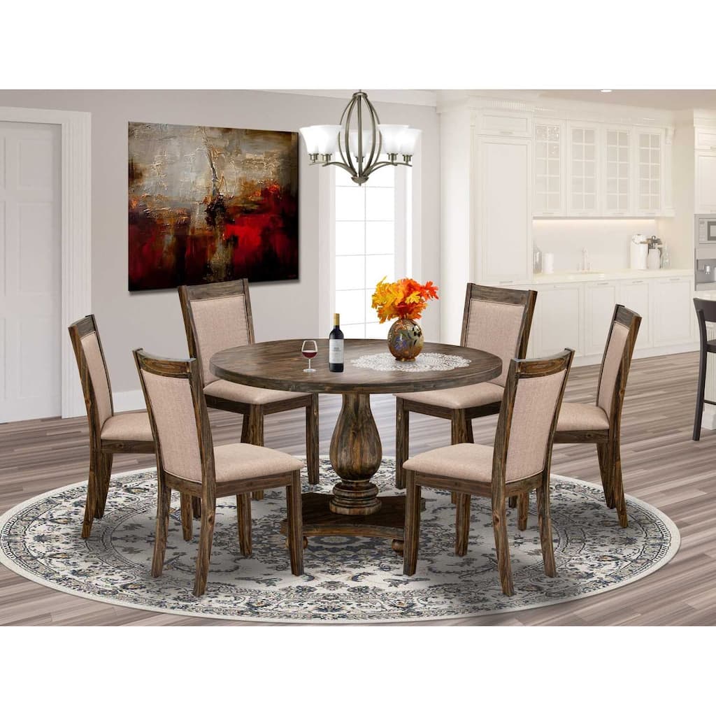 HomeStock 7-Piece Distressed Jacobean Finish Solid Wood Top Dining Table with 6-Parson Chairs