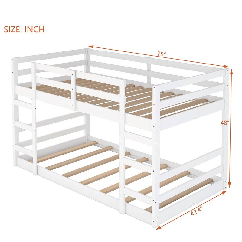 Twin Over Twin Bunk Bed with Ladder and Guardrail Solid Wood Construction