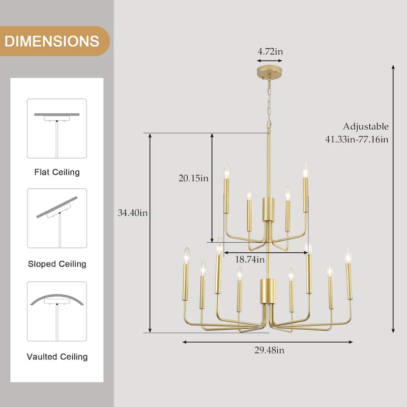 2-Tier Candle Style Chandelier Farmhouse Light Fixture for Living Room Kitchen Island Bedroom Entryway - N/A