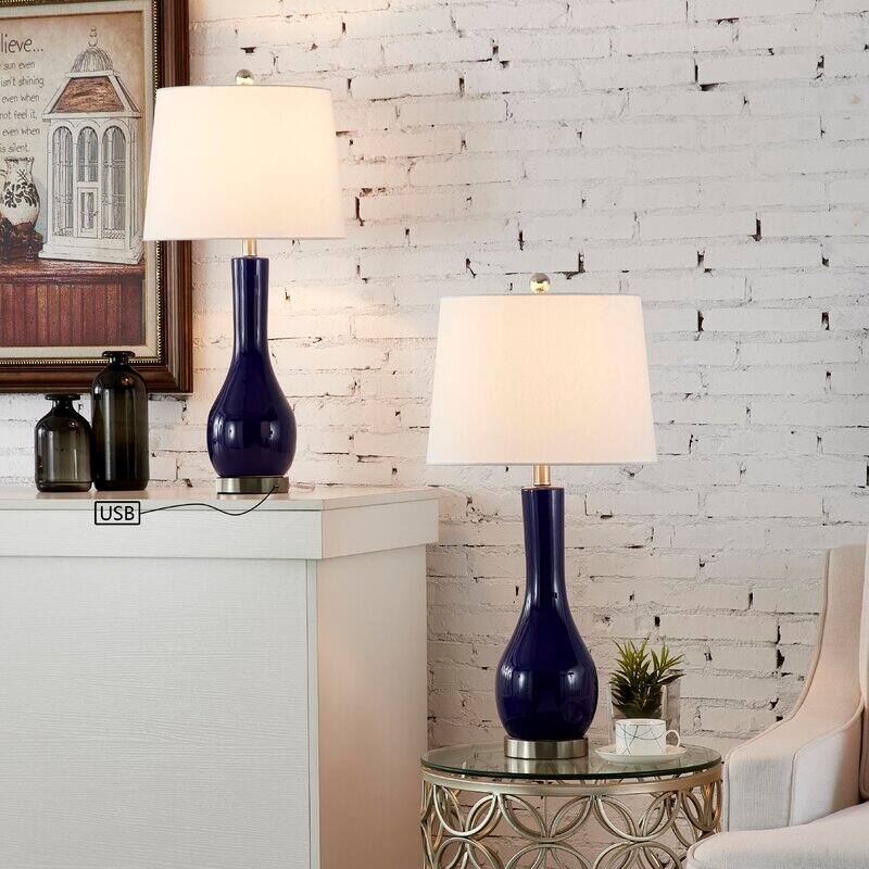 28.5" Ceramic Table Lamp Set with USB (Set of 2)