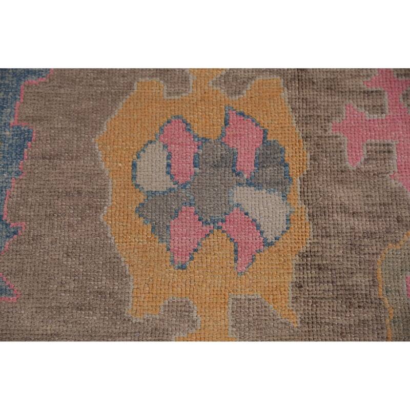 Hand Knotted Oriental 100% Wool Carpet Transitional All-Over Brown Oushak Area Rug - 11' 3'' X 8' 8''