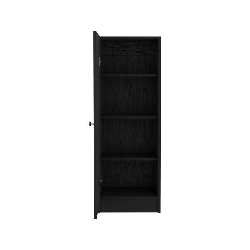 Kitchen Pantry 47" H, One Door Cabinet, Four Interior Shelves, Black - Black