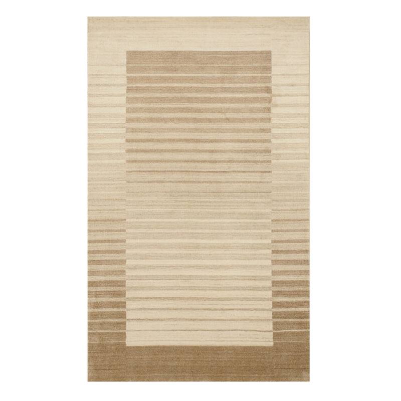 Handmade Wool Viscose Rug, Ivory Contemporary Urban Design, Soft and Durable Floor Accent - L