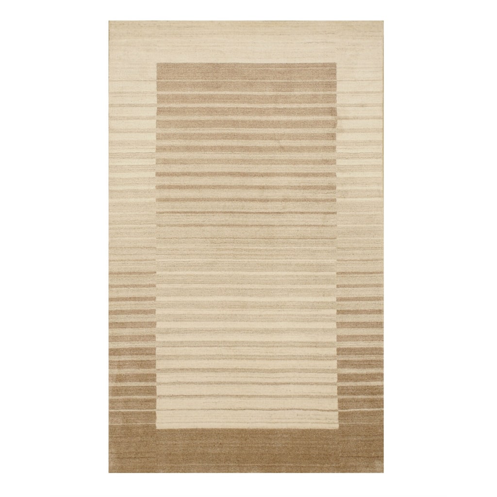 Handmade Wool Viscose Rug, Ivory Contemporary Urban Design, Soft and Durable Floor Accent - L