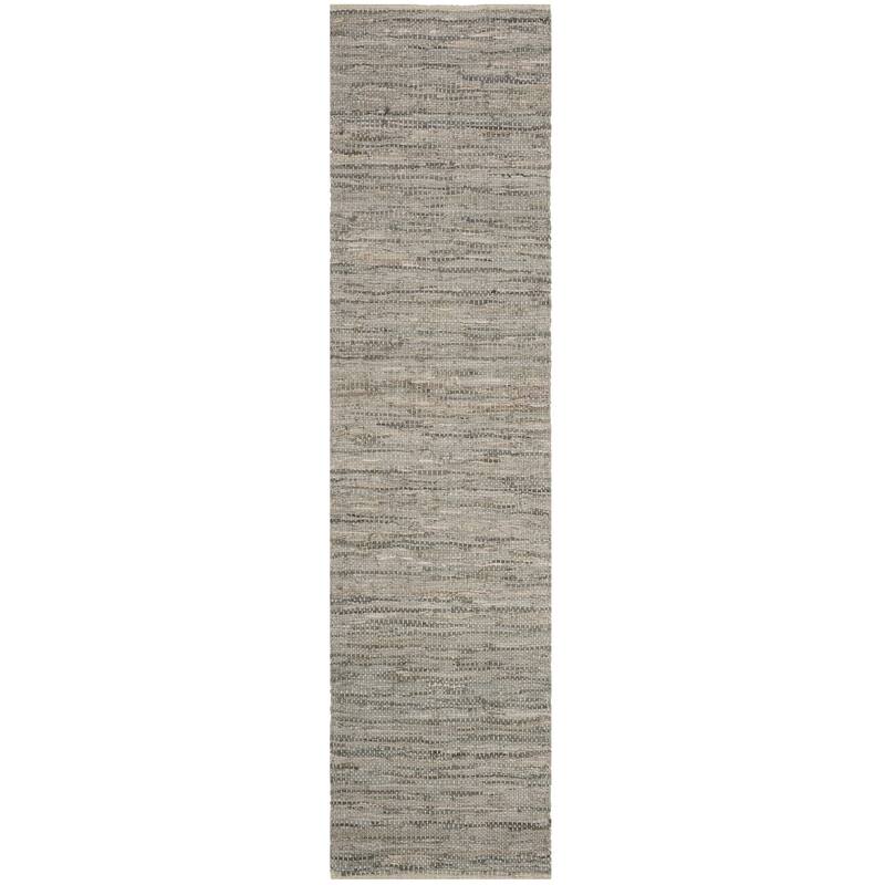 SAFAVIEH Handmade Vintage Boho Leather Cami Modern Stripe Leather - 2' 3" x 9' - Grey - Runner