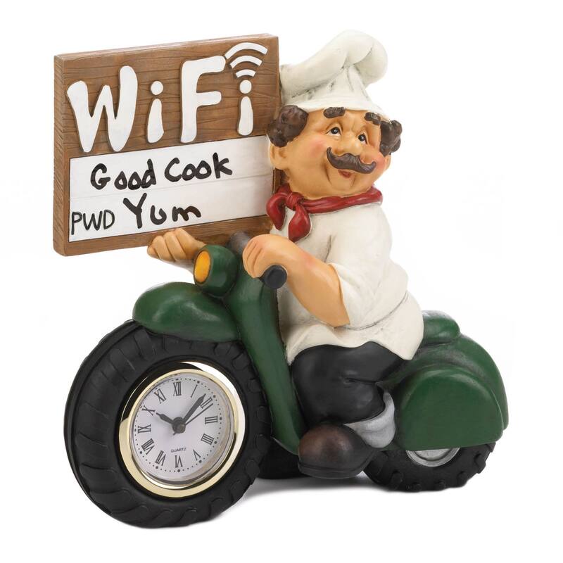 8.5" Black and White Chef with Wifi Sign and Clock
