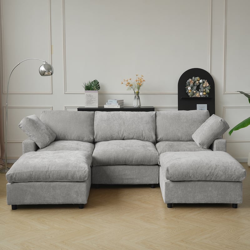 100 inches Cloud Sectional Sofa, Oversized Modular Sectional Couch, U Shaped Sofa with Chaise, Ottoman - Grey
