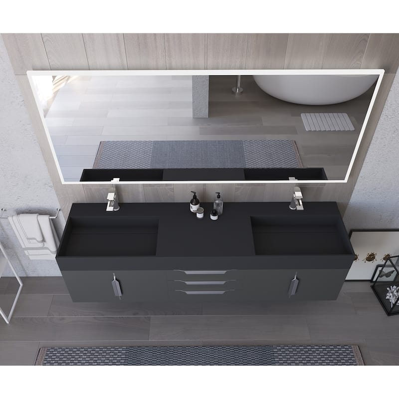 Amazon 72" Wall Mounted Bathroom Vanity Set w/ Black Top