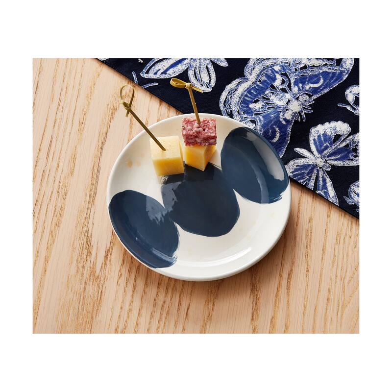 Brushstroke Appetizer Plates - Blue Multi Ceramic Dining Plates, Dishwasher Safe, 6" Diameter, Everyday Use
