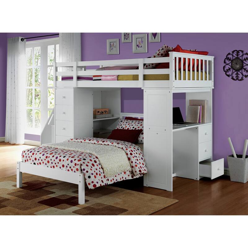 Twin size Wood Loft Bed with Storage Desk and 5-Drawer Cabinet