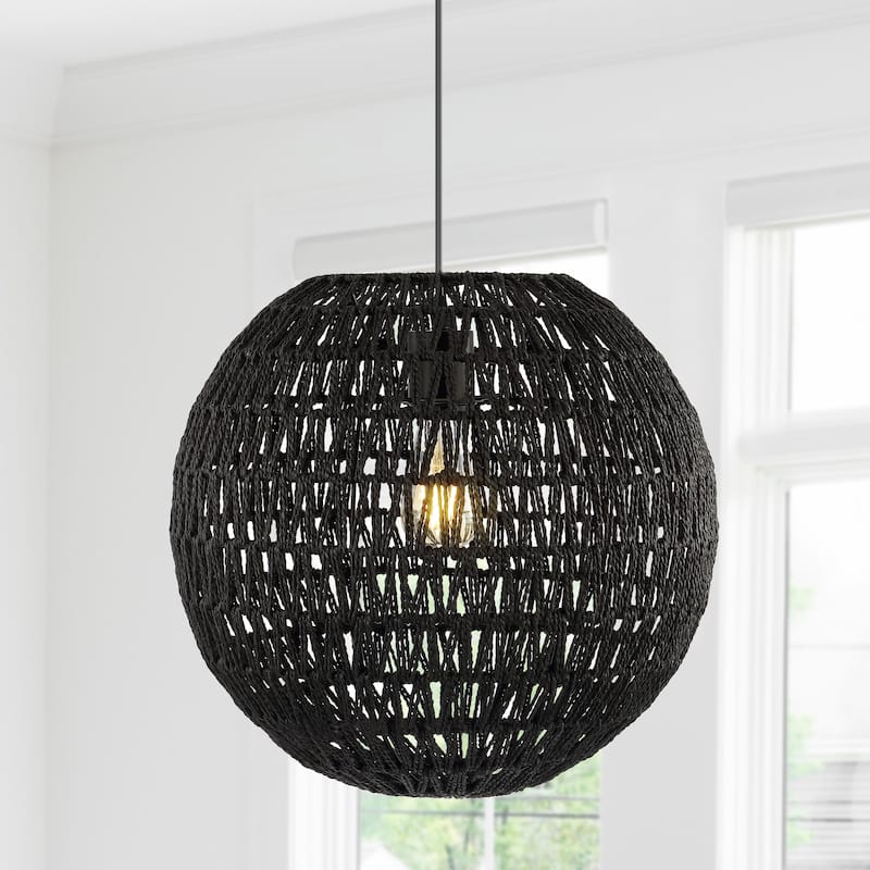 Campana 1-Light Bohemian Modern Woven Rattan/Iron LED Pendant, by JONATHAN Y