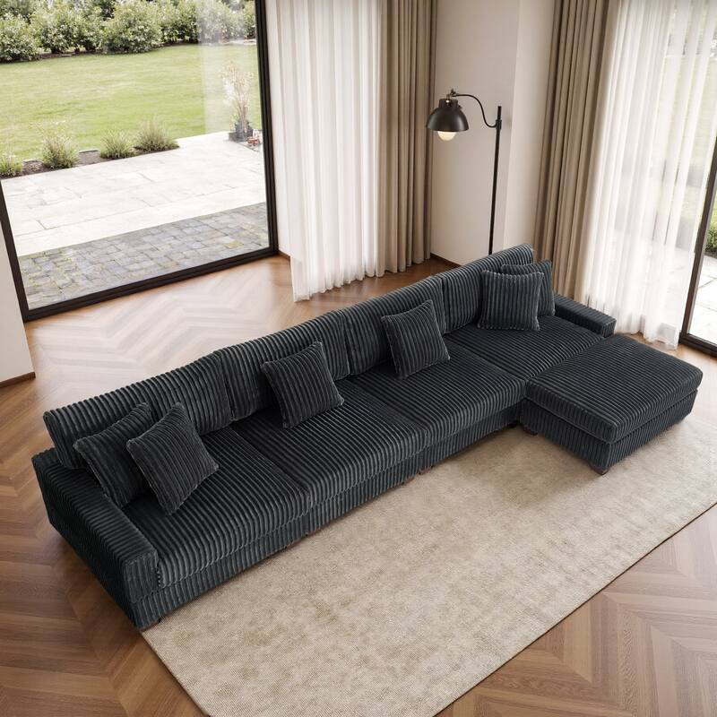 Modular Cotton Flannel Plush Sectional Sofa with Ottomans