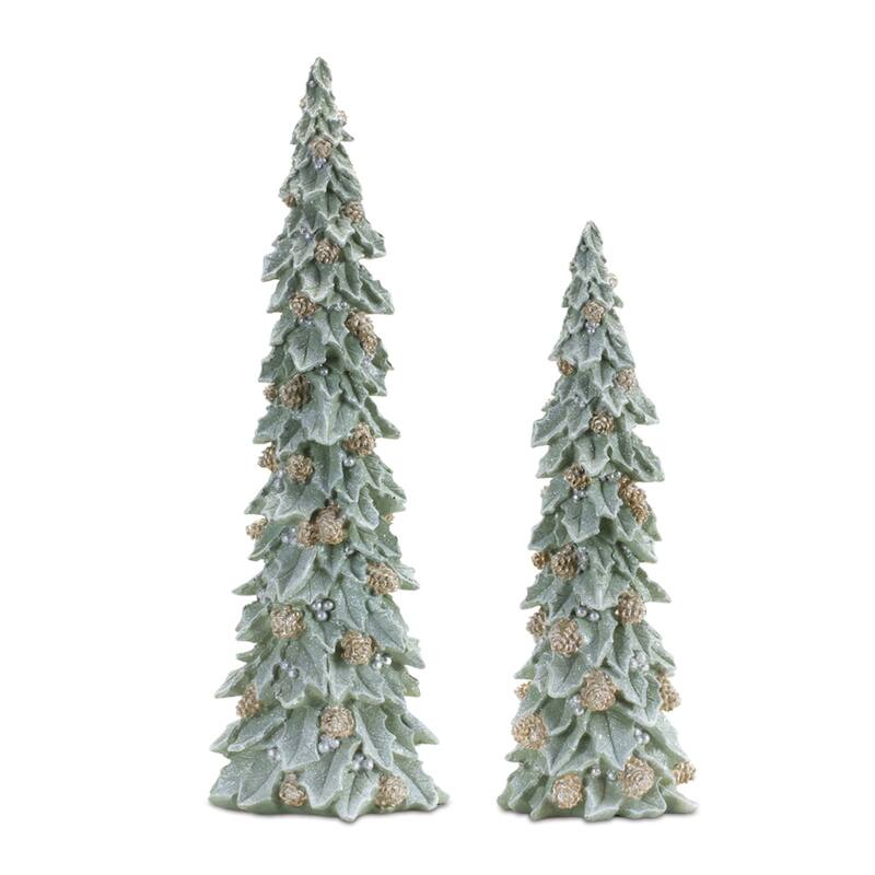 Glittered Holly Pinecone Tree (Set of 2) - N/A