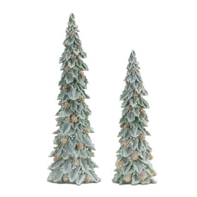 Glittered Holly Pinecone Tree (Set of 2) - N/A