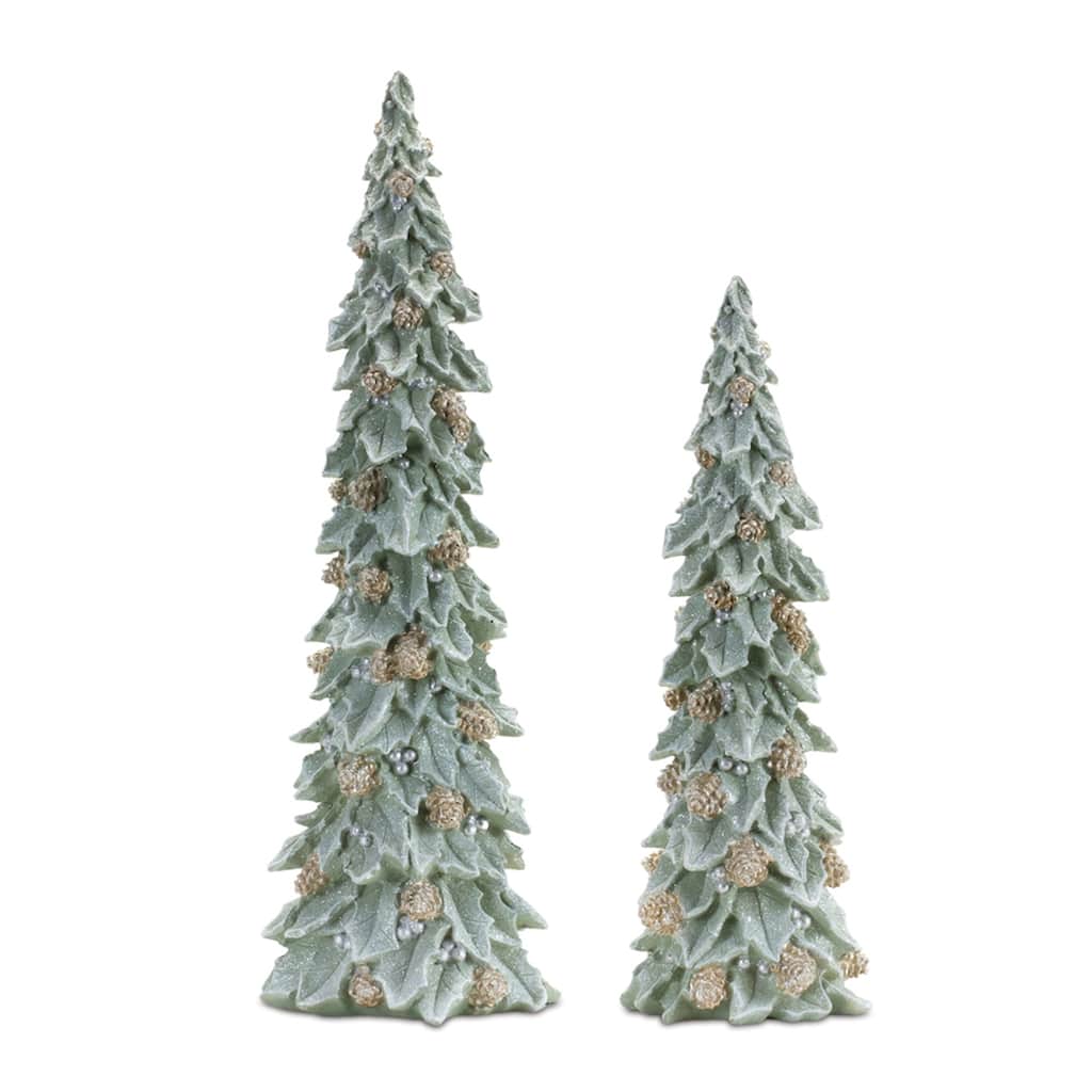 Glittered Holly Pinecone Tree (Set of 2) - N/A