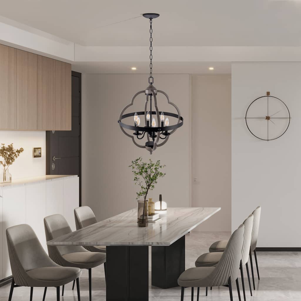 6 Lights Black Chandelier Lantern Pendant Light - 20"x20"x24"