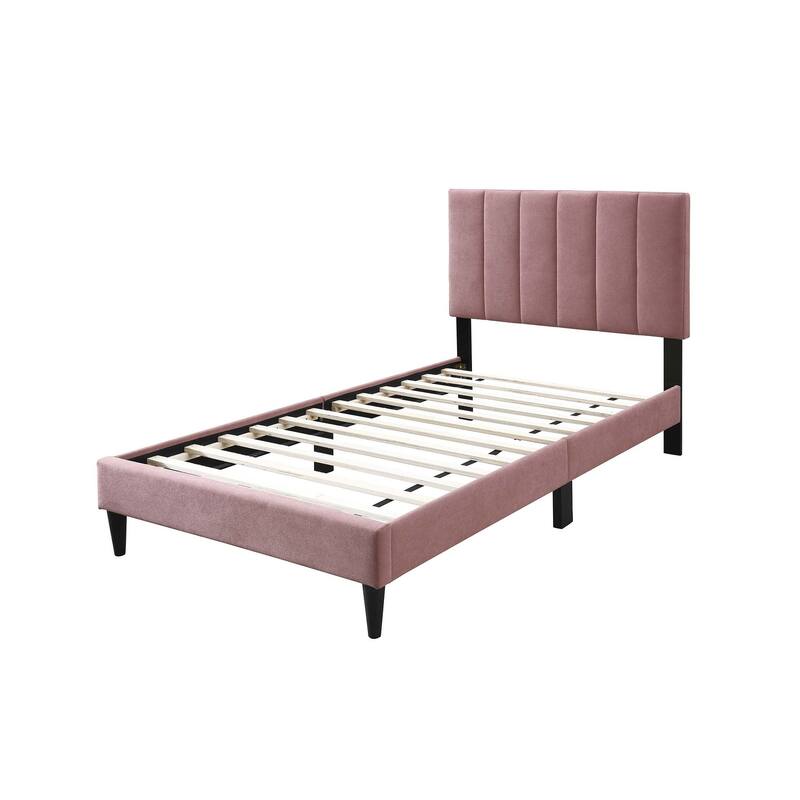 Adjustable Twin Bed with Channel-Tufted Headboard & 12-Slat Support System