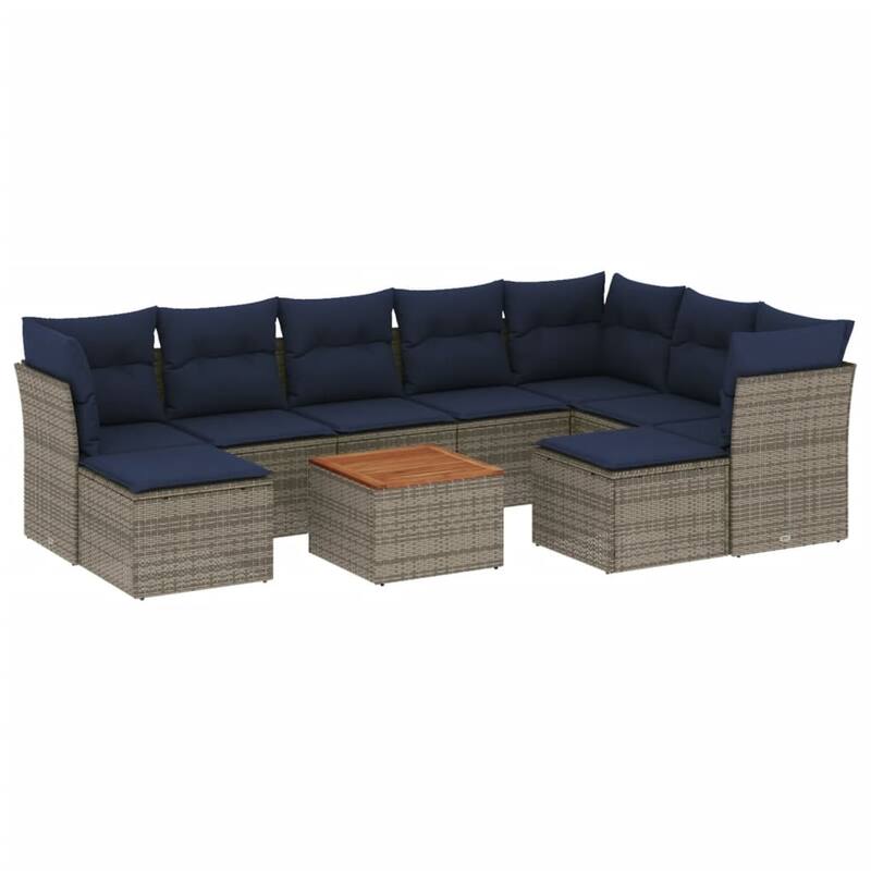 vidaXL Patio Sofa Set with Cushions Outdoor Furniture 10 Piece Poly Rattan - 24.4x 24.4x 27.2