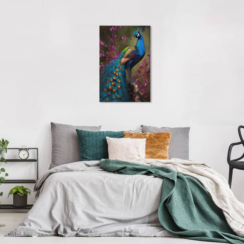 Wynwood Studio Canvas Animals Doll Memories - Mr. Peacock Blue and Traditional Wall Art Canvas Print - Blue, Purple - 24 x 16