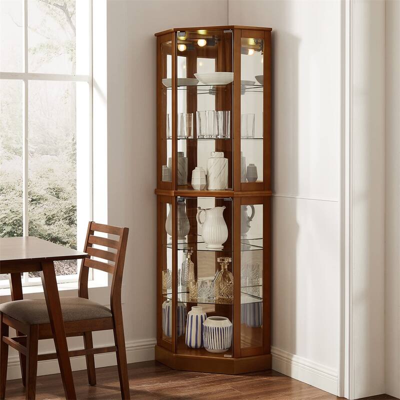 6 Shelf Lighted Display Cabinet with Adjustable Shelves (No E26 Bulb)