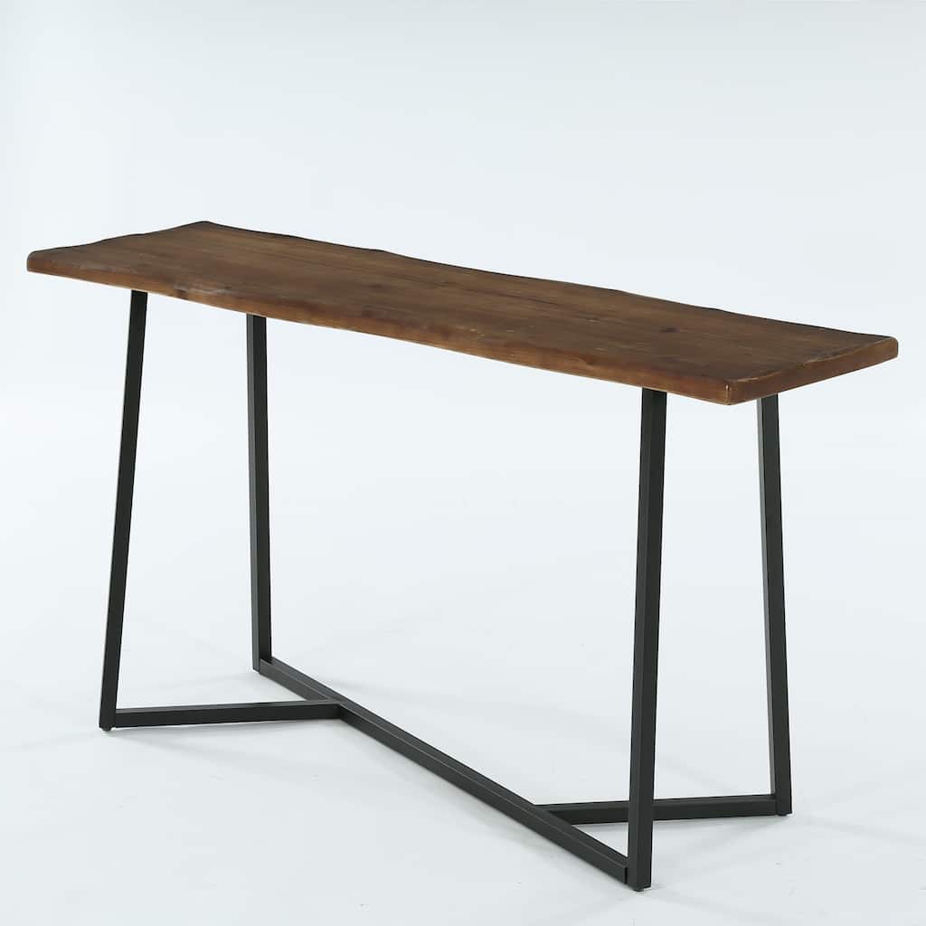 63" Solid Wood Pub Table, Industrial Metal Frame, Counter Height