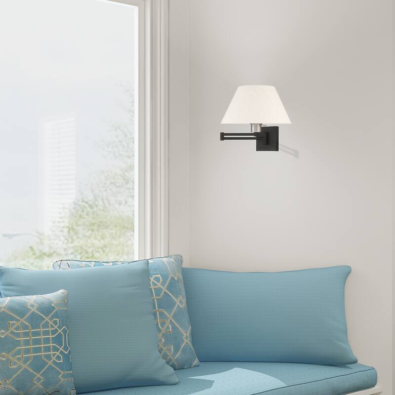 Livex Lighting 1-Light Oatmeal Shade Swing Arm Wall Lamp, 40038