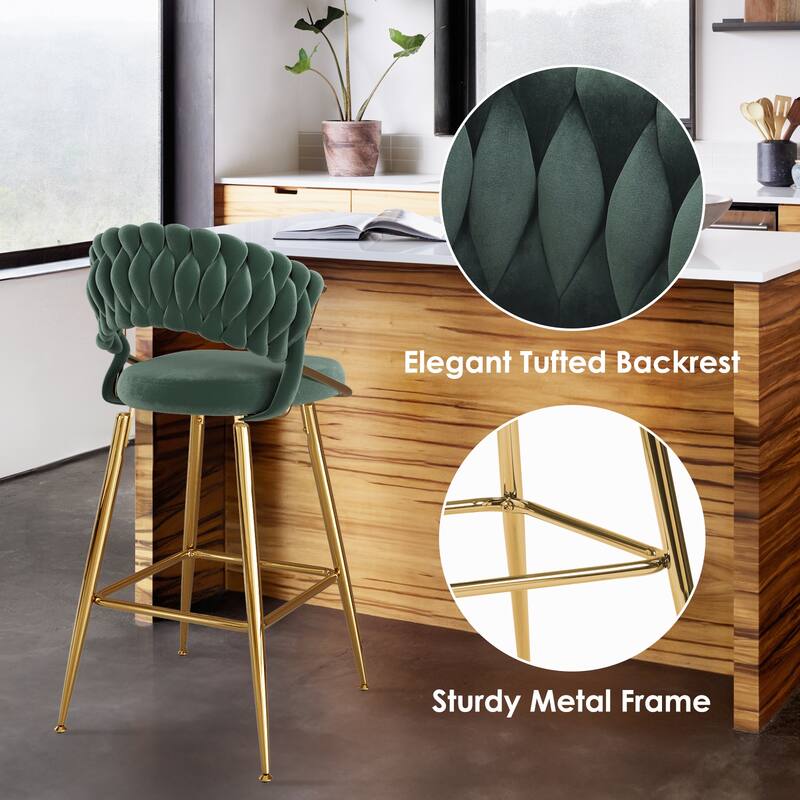 25.2" Modern Velvet Counter Stool with Gold Accents, Ergonomic Design & Plush Seat for Kitchen Island & Bar
