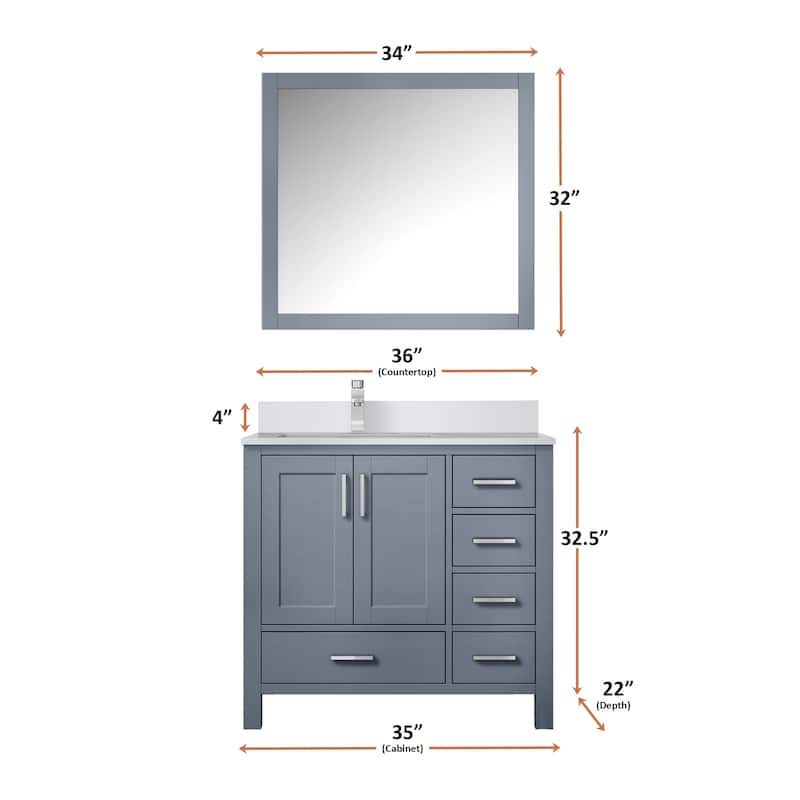 Jacques 36 in. W x 22 in. D Left Offset White Bath Vanity, Cultured Marble Top, and 34 in. Mirror