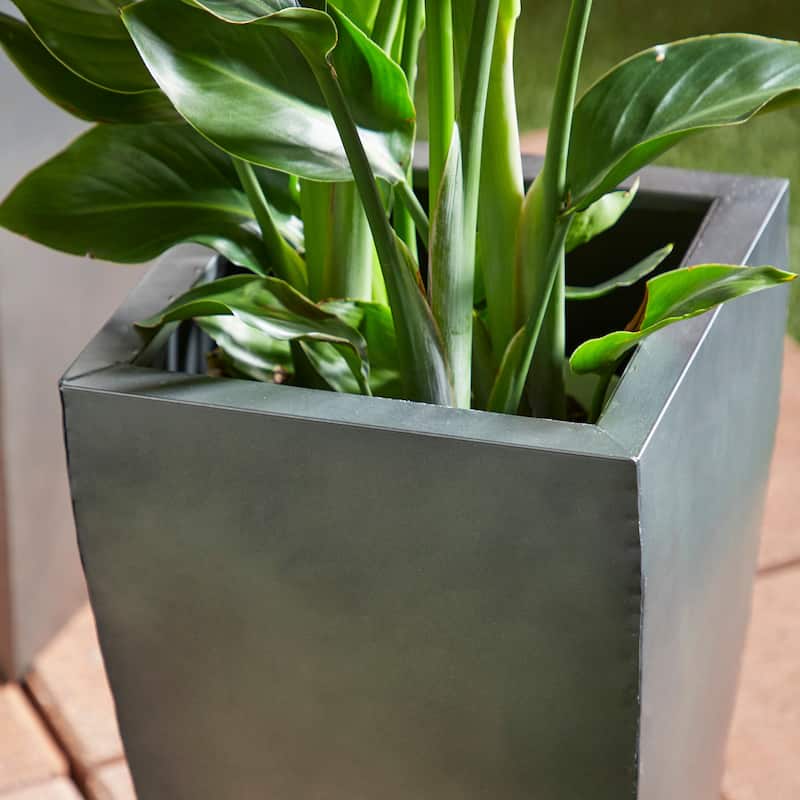 Metal Light Weight Planter with Tapered Base and Polished Exterior - Set of 3 Gray or Dark gray - Roche River Decor