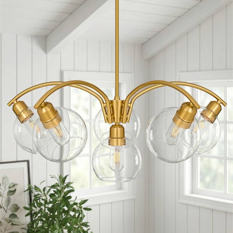 LamQee Sputnik Metal Chandelier with Clear Glass Globe Shades - Gold/6-Light