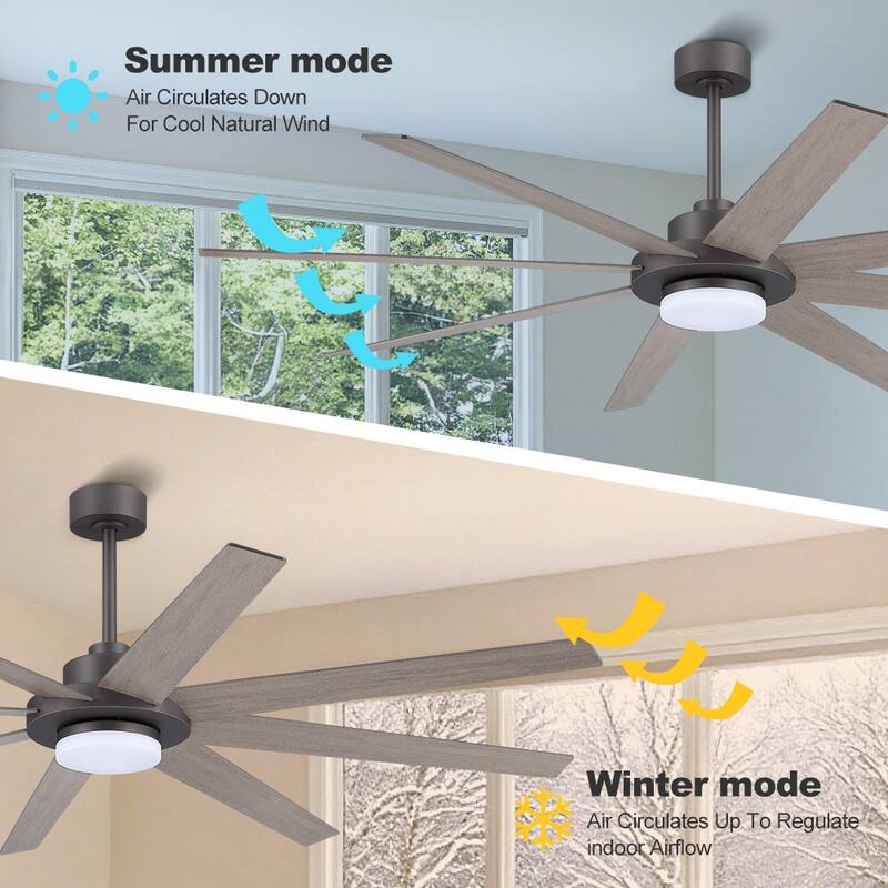 60 in. Indoor 8 Wood Blades Ceiling Fan with LED light and remote