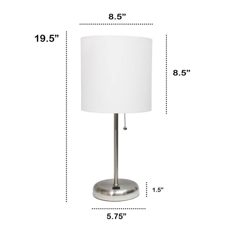 19.5" USB Port Feature Metal Lamp in Steel w Aqua Shade